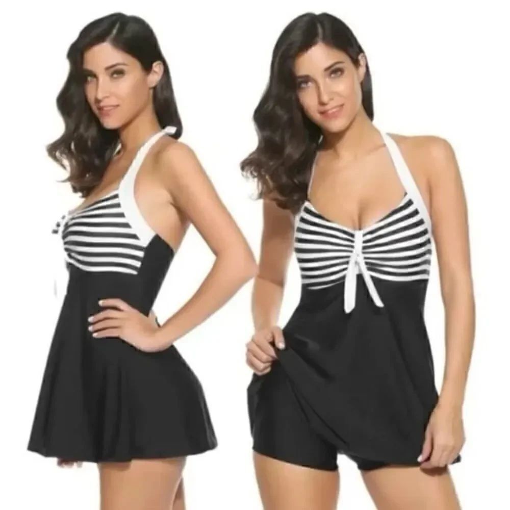 Cocoship Black and white striped swimsuit size 3XL